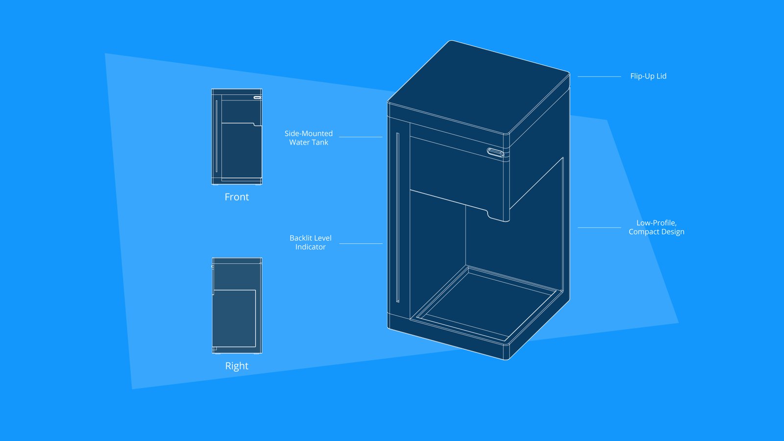  An ultra-compact design that places the water tank to the left of the machine. 