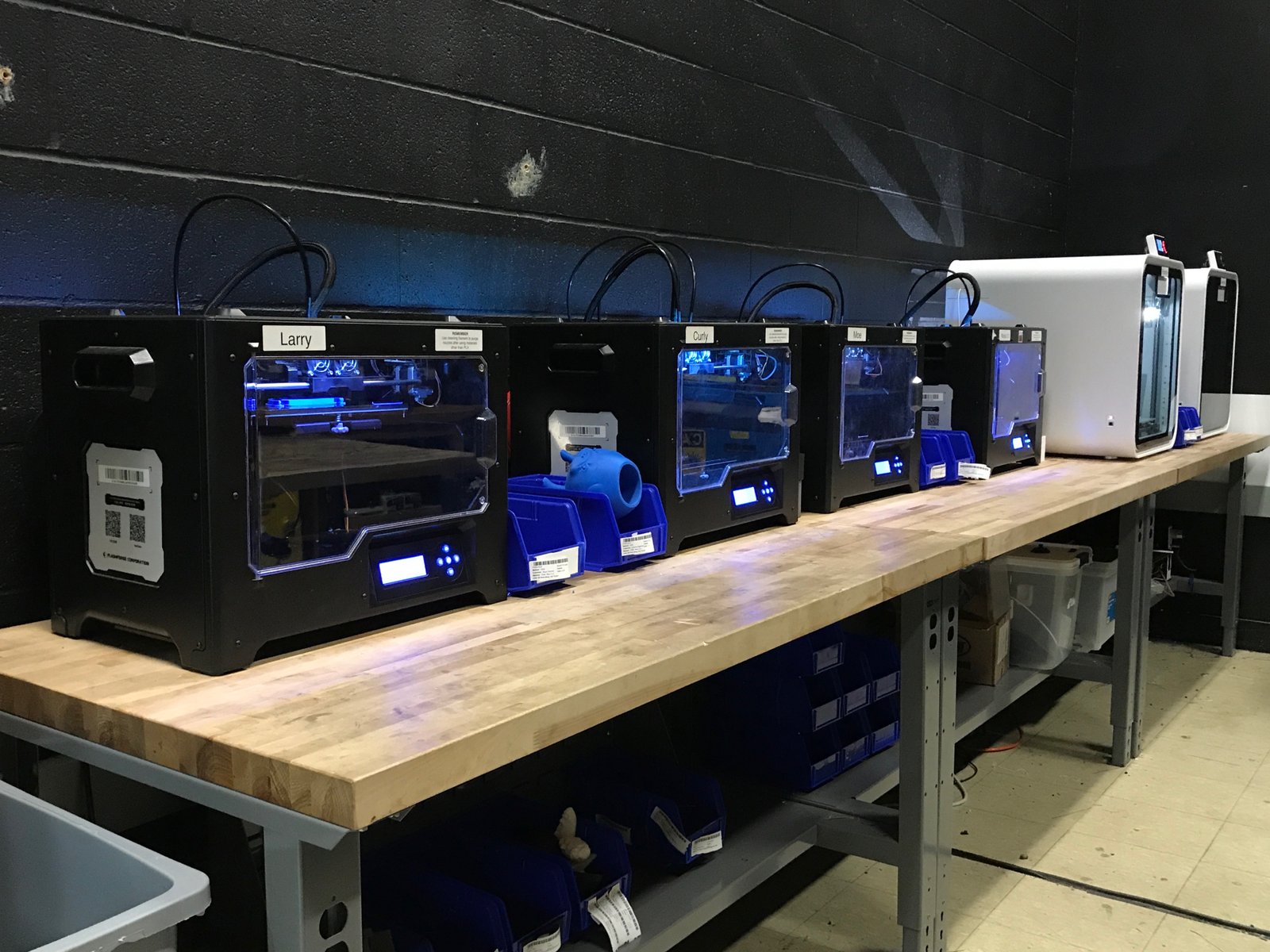  Some of our initial FDM printers from FlashForge and Cubify. 